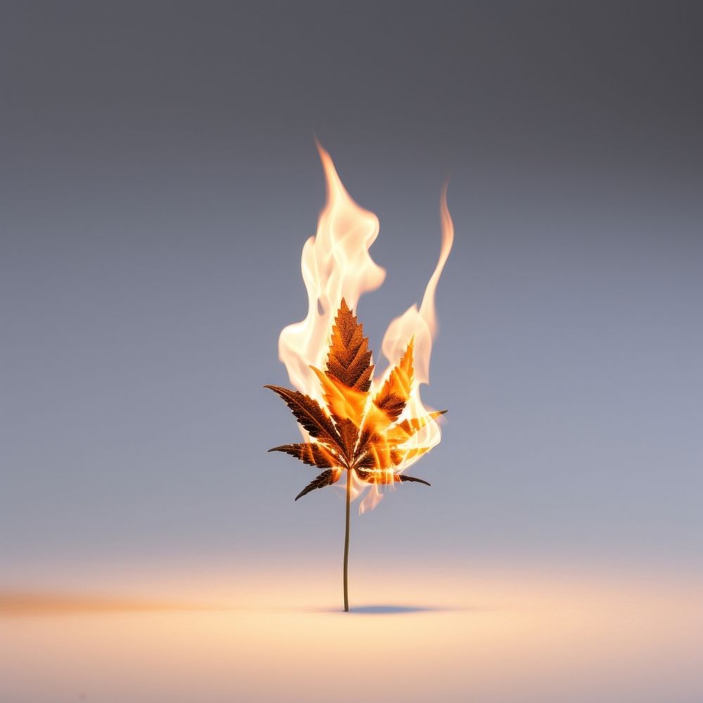 Photography of a Burning cannabis flame bonfire plant.
