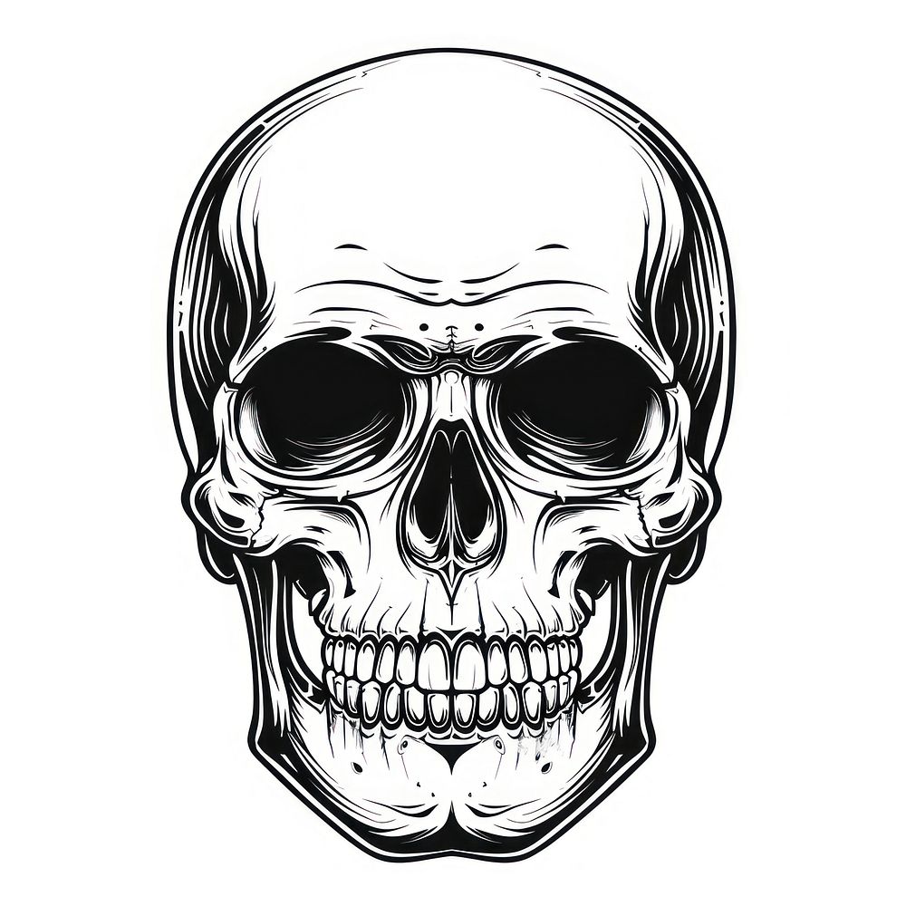 Realistic human skull illustrated drawing sketch.