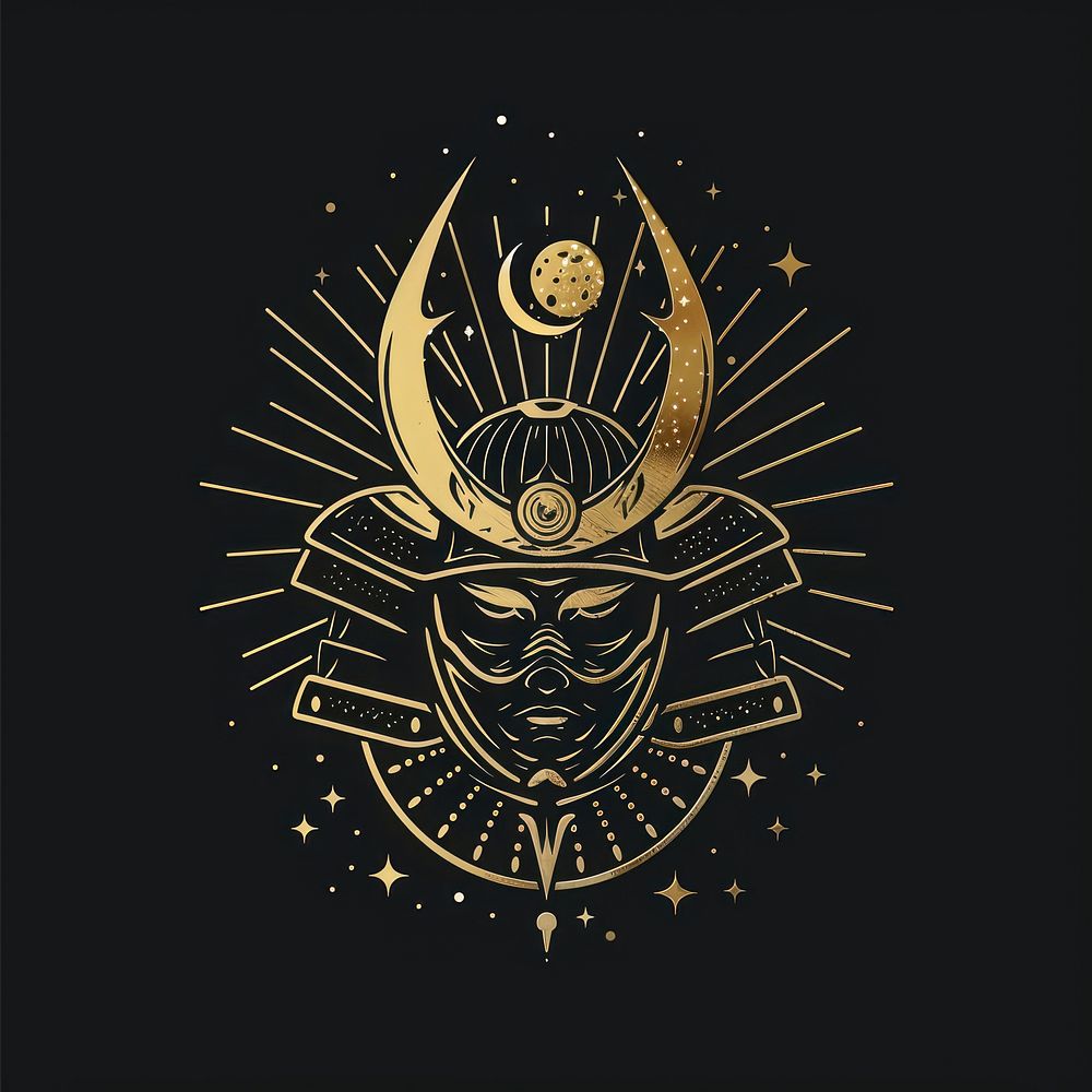 Surreal aesthetic samurai logo blackboard emblem symbol.