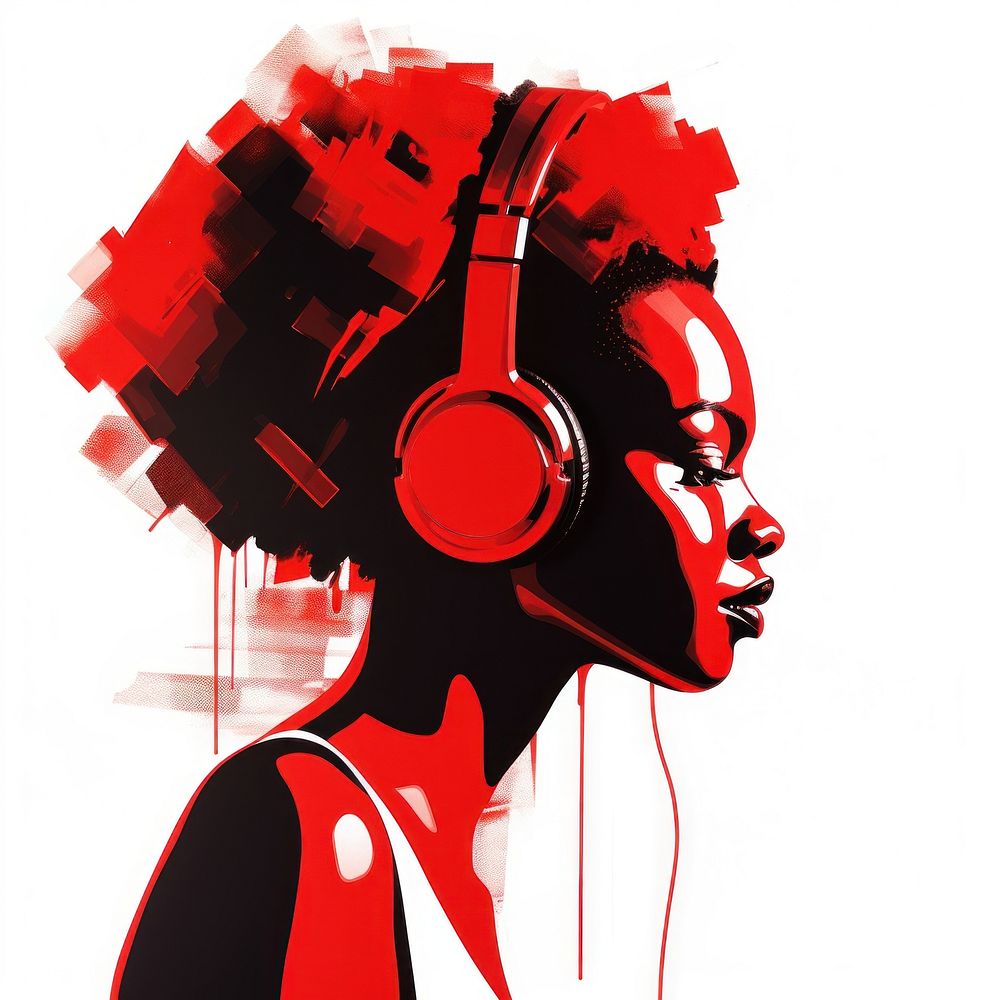 African American woman headphones portrait face.