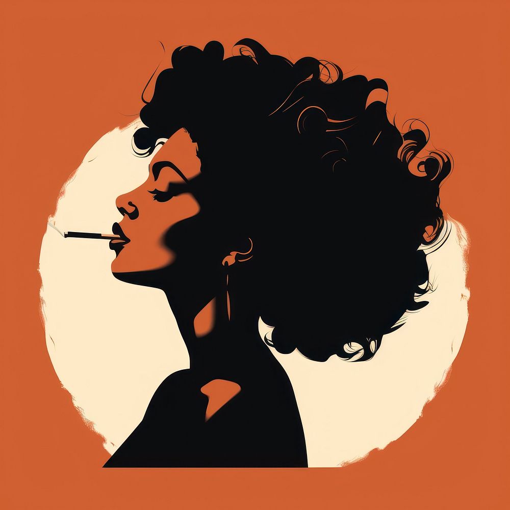 African American woman smoking silhouette face female.