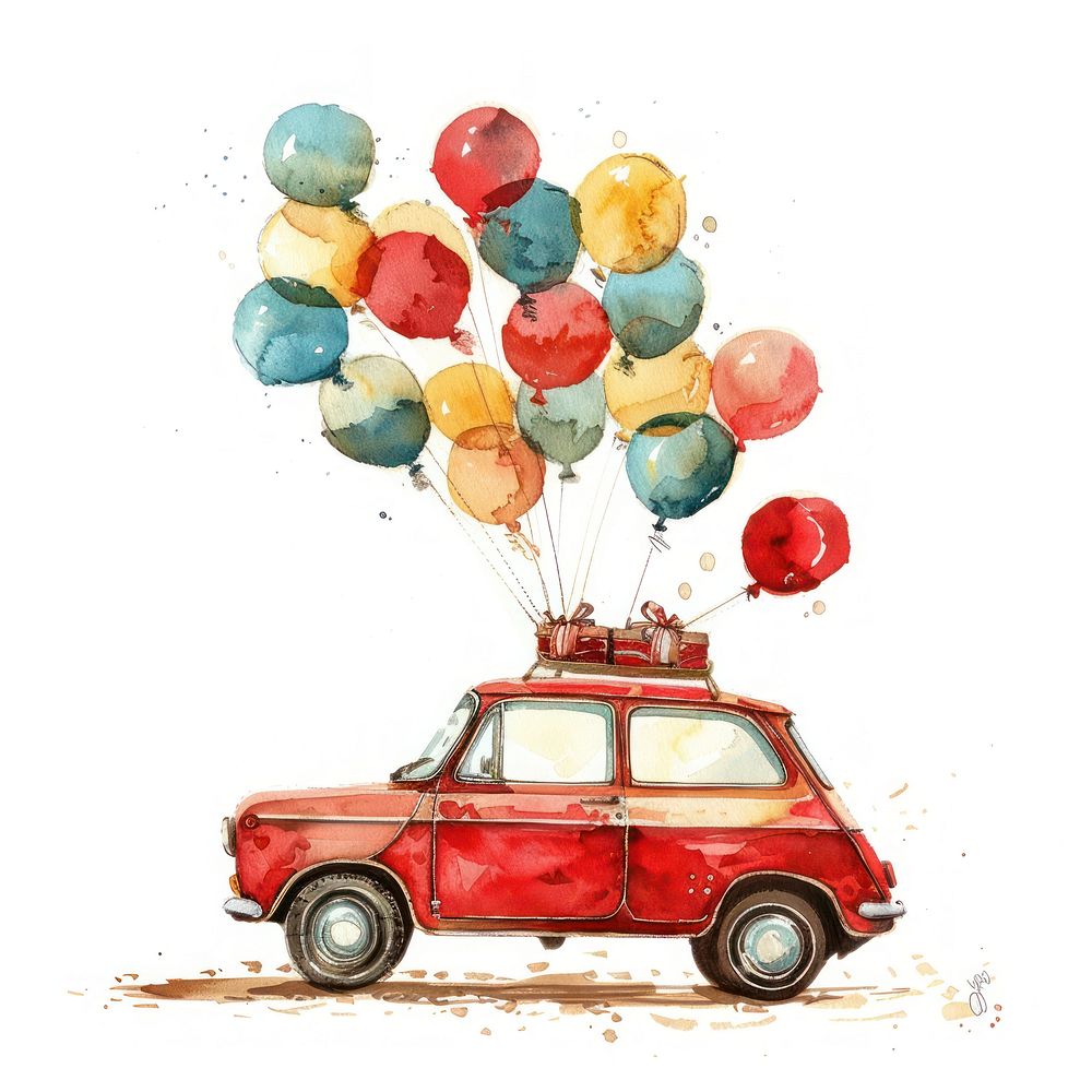 Illustration car watercolor balloon transportation automobile.