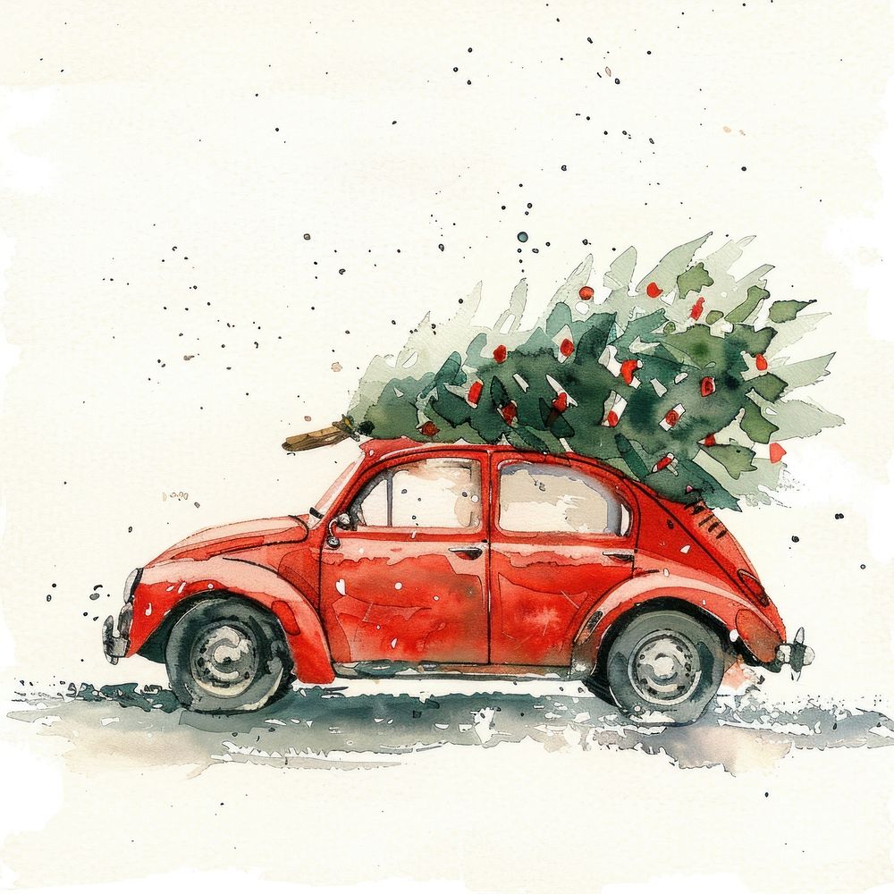 Illustration car watercolor christmas art transportation.