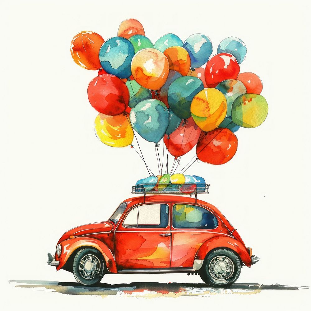 Illustration car watercolor balloon transportation automobile.
