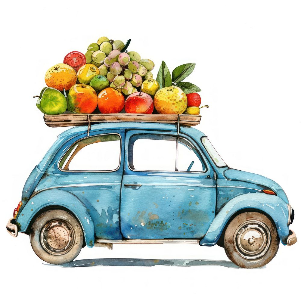 Illustration car watercolor fruit transportation grapefruit.