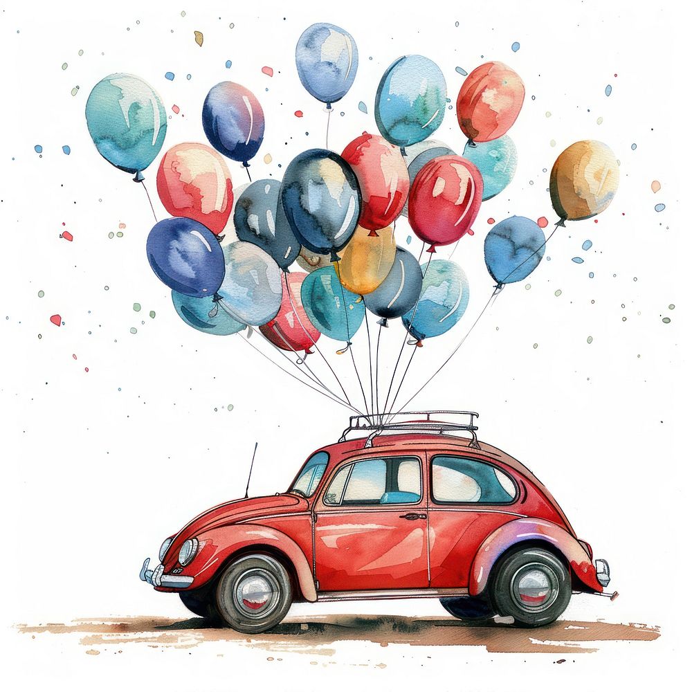 Illustration car watercolor balloon art transportation.
