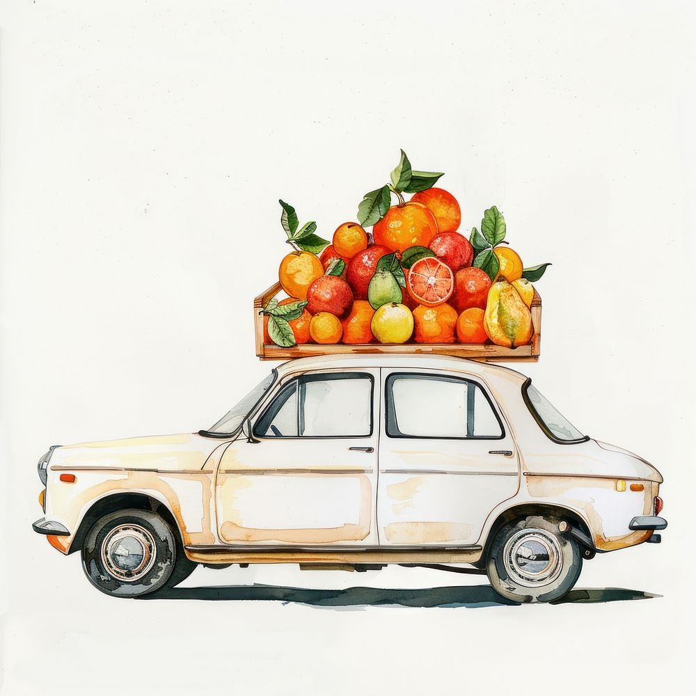Illustration car watercolor fruit transportation automobile.
