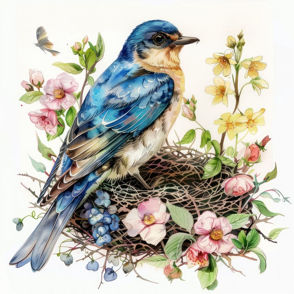 Flower bird bluebird blossom.