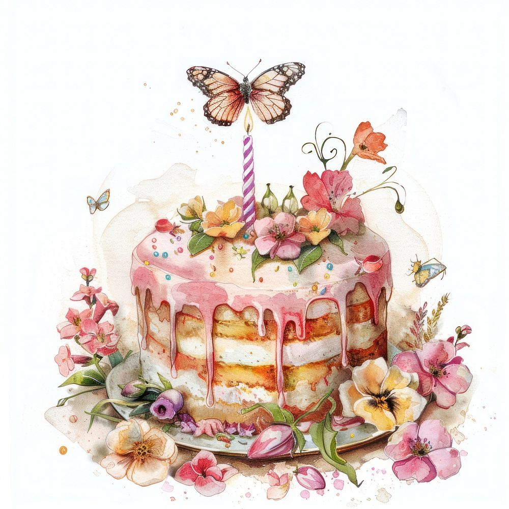 Illustration birthday cake watercolor dessert people person.