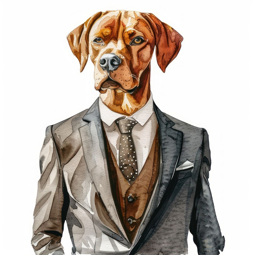 Illustration dog watercolor suit art accessories.