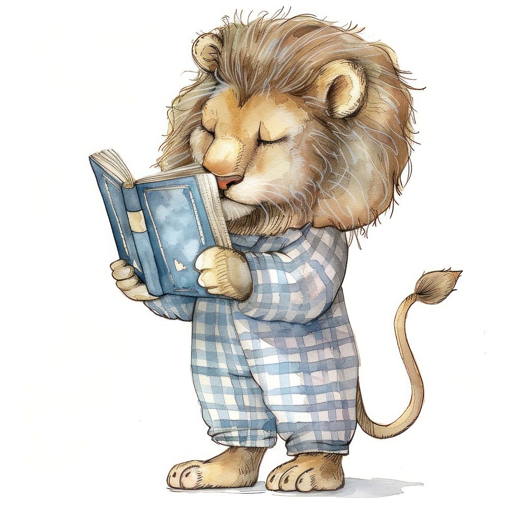 Lion watercolor art wildlife reading.