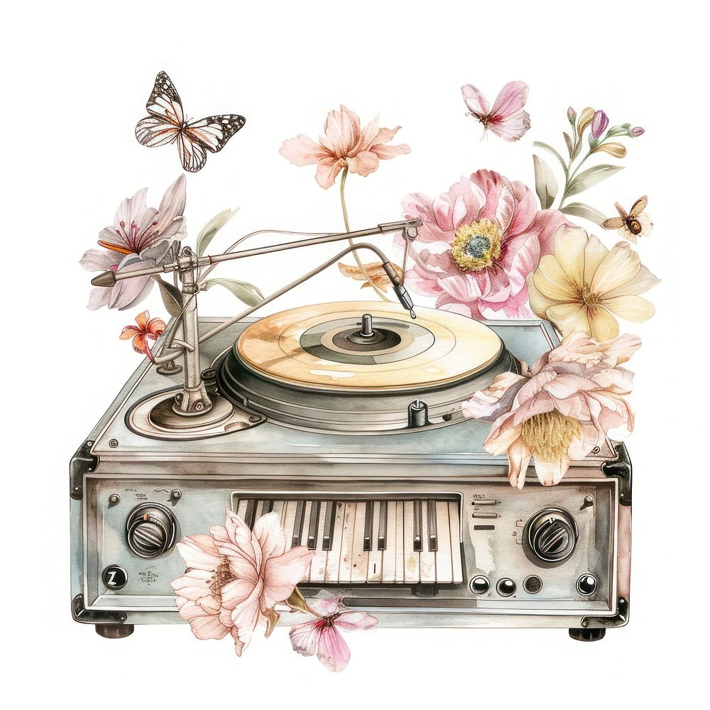 Illustration music player watercolor electronics disk.