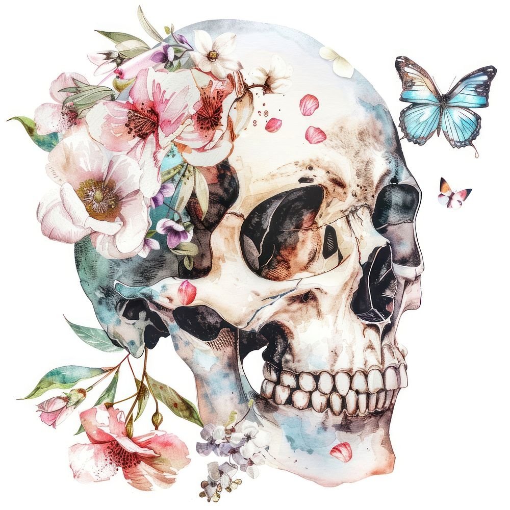 Illustration skull watercolor flower art illustrated.