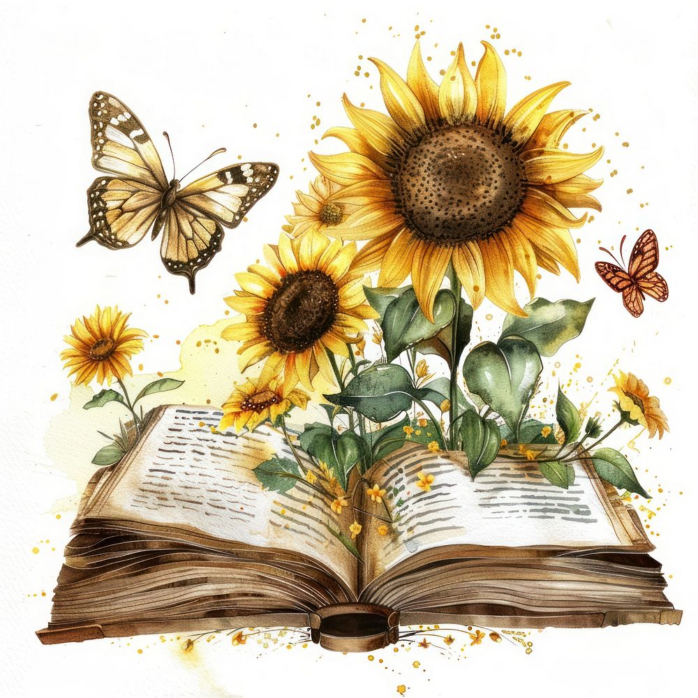 Illustration sunflower watercolor book art publication.