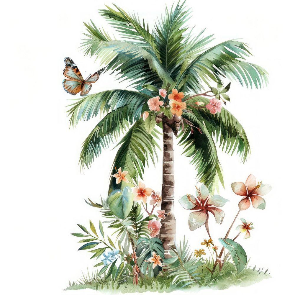 Illustration palm tree watercolor art vegetation arecaceae.