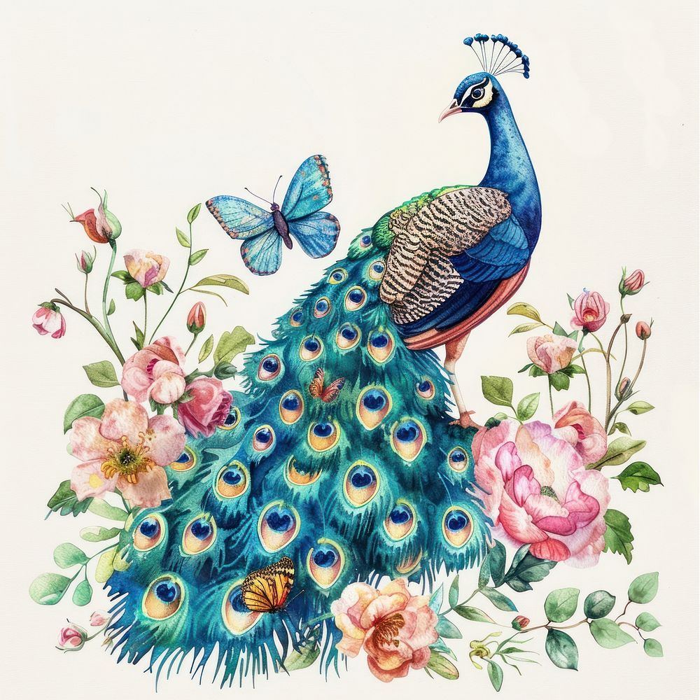 Illustration peacock watercolor art pattern animal.