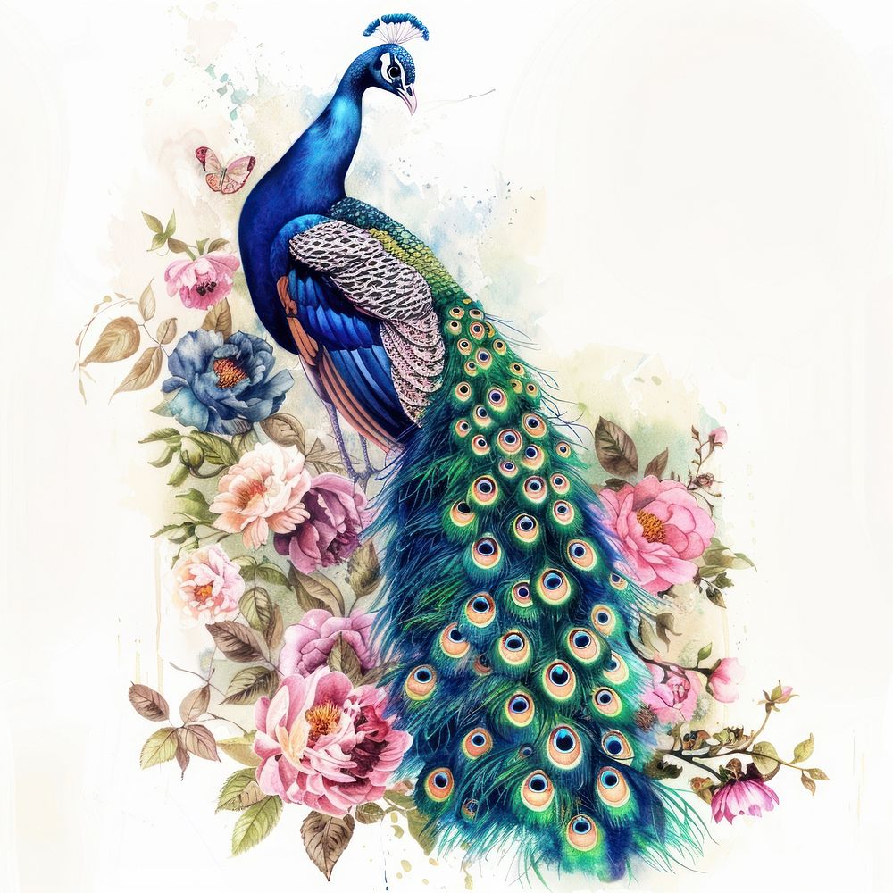 Illustration peacock watercolor art animal bird.
