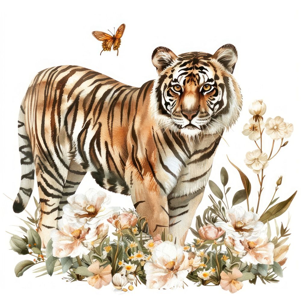 Illustration tiger watercolor wildlife animal mammal.