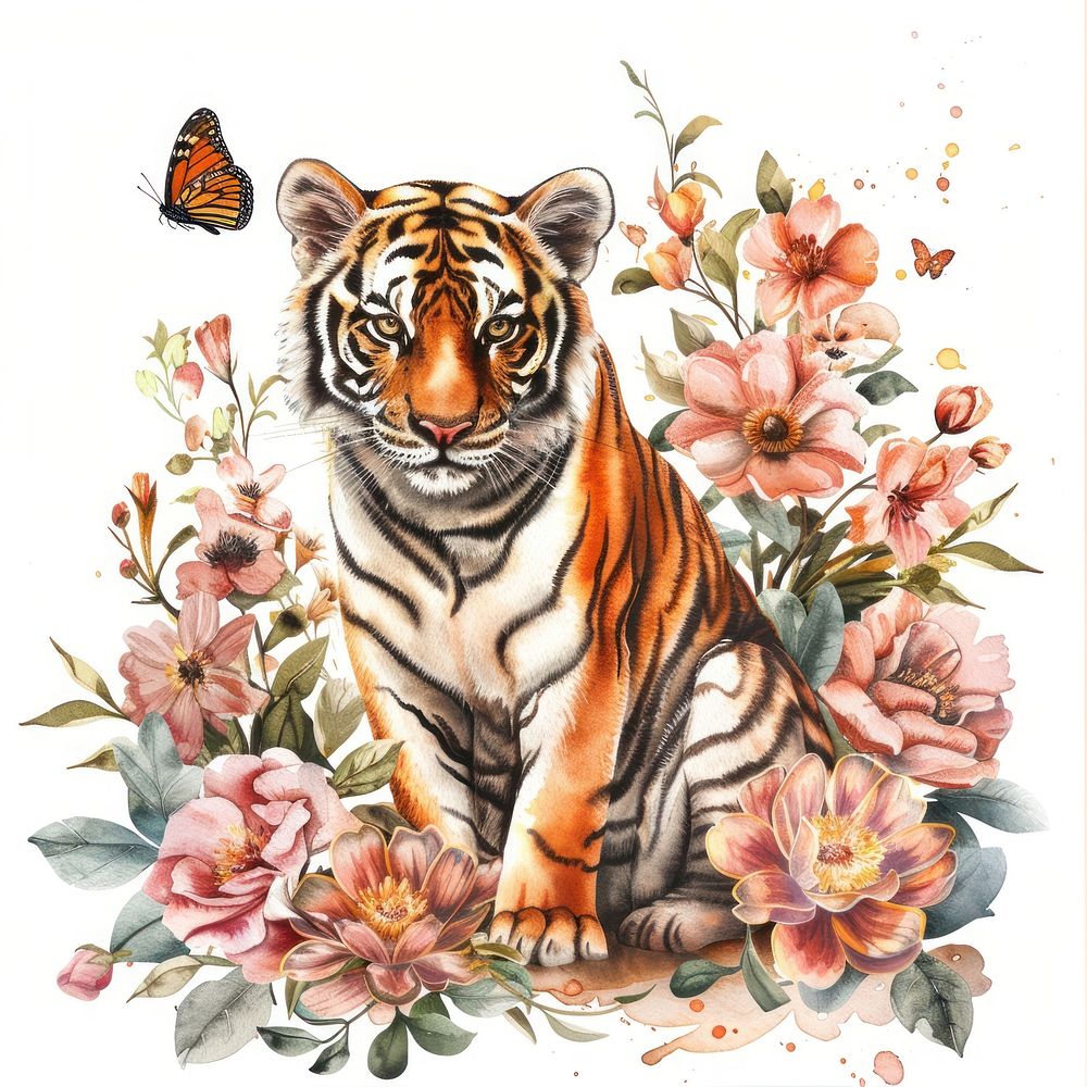 Illustration tiger watercolor art wildlife graphics.