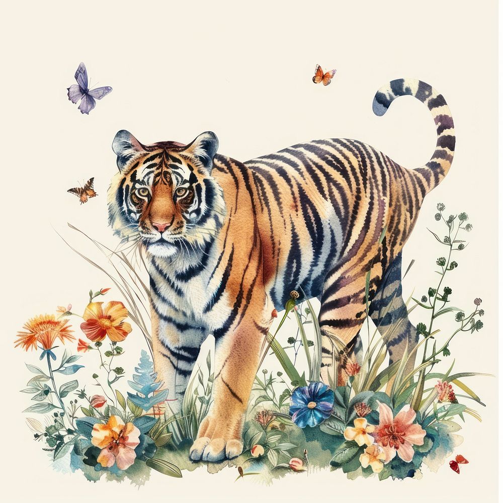 Illustration tiger watercolor art wildlife animal.