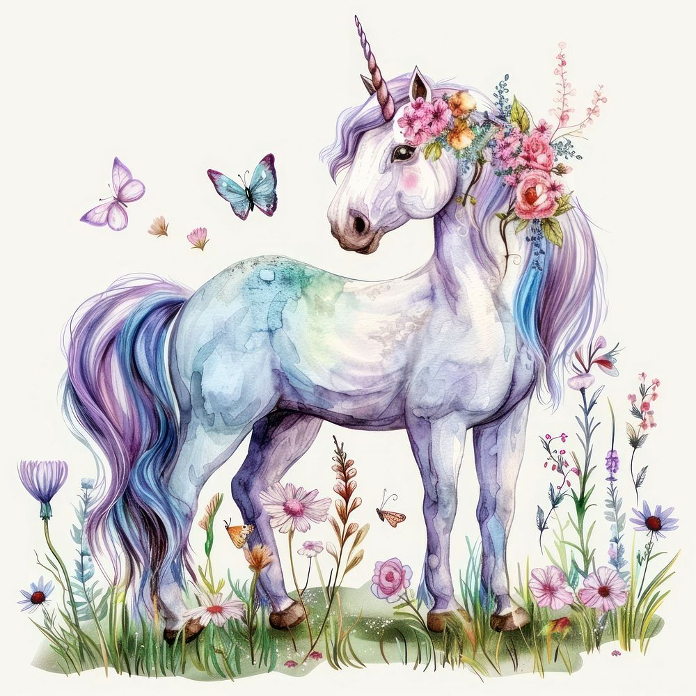 Illustration unicorn watercolor flower art illustrated.