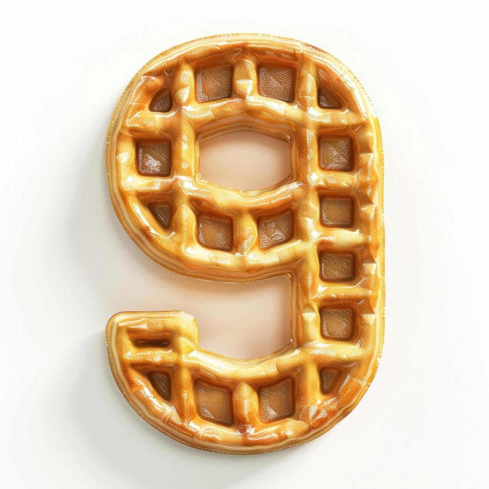 Number 9 waffle pretzel food.