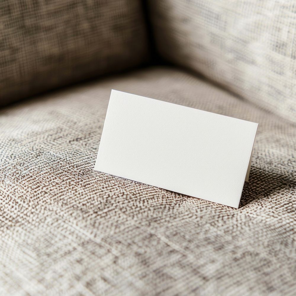 Blank white business card mockup furniture cushion pillow.