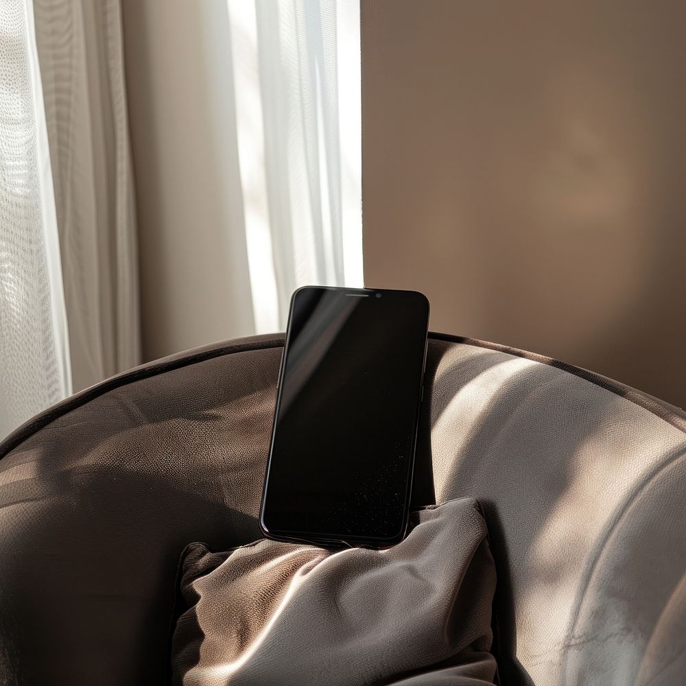 Blank screen smartphone chair electronics furniture.
