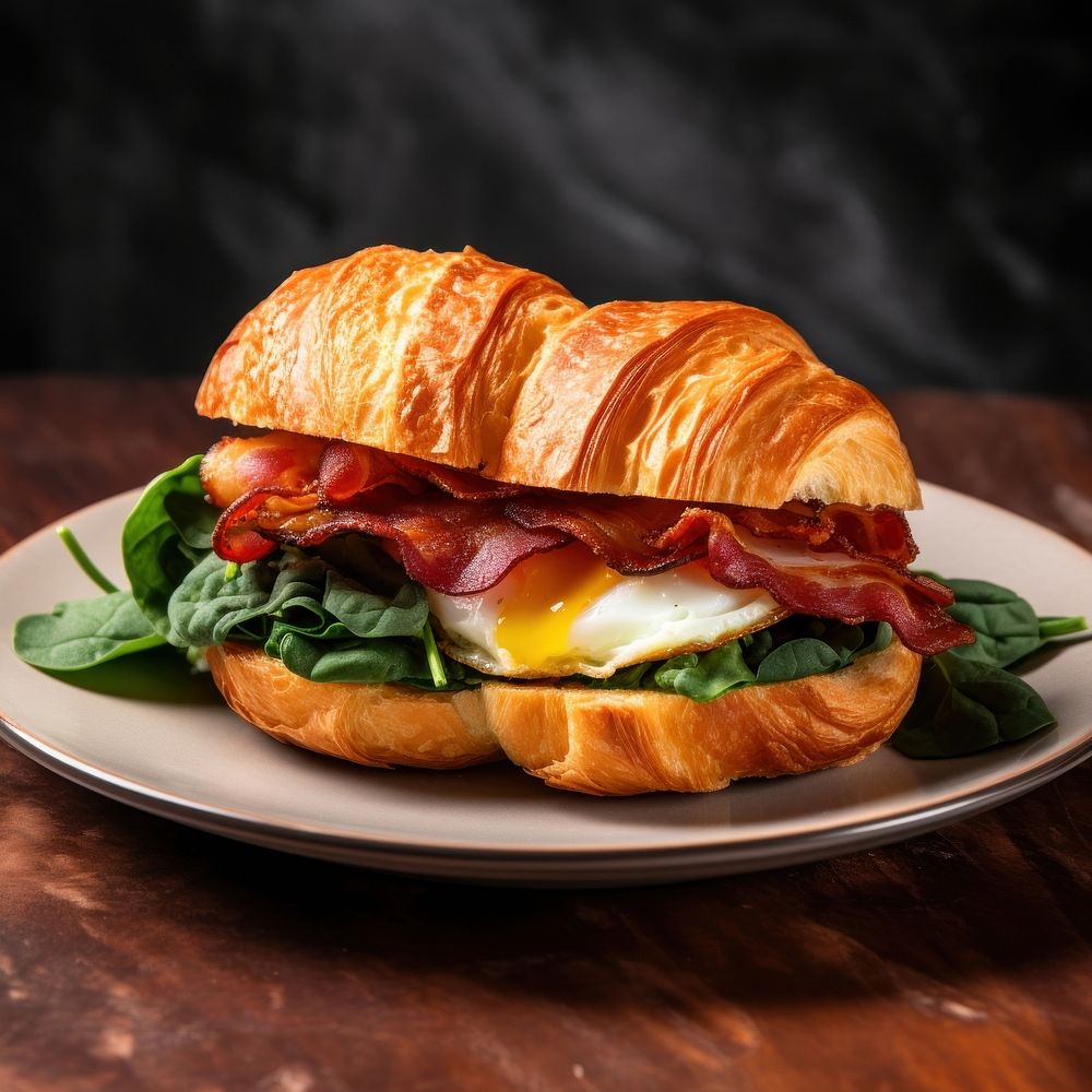 A classic croissant sandwich with bacon brunch food burger.