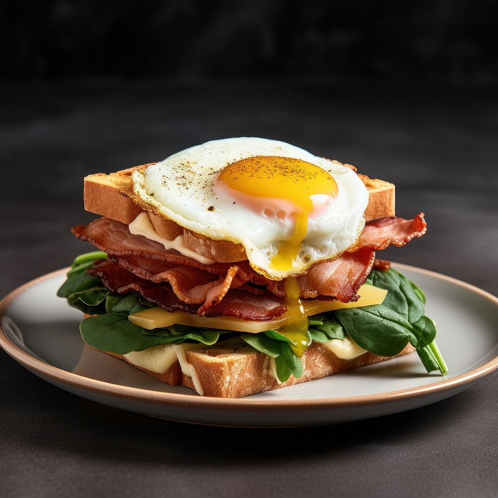 A classic waffle sandwich with bacon brunch food egg.