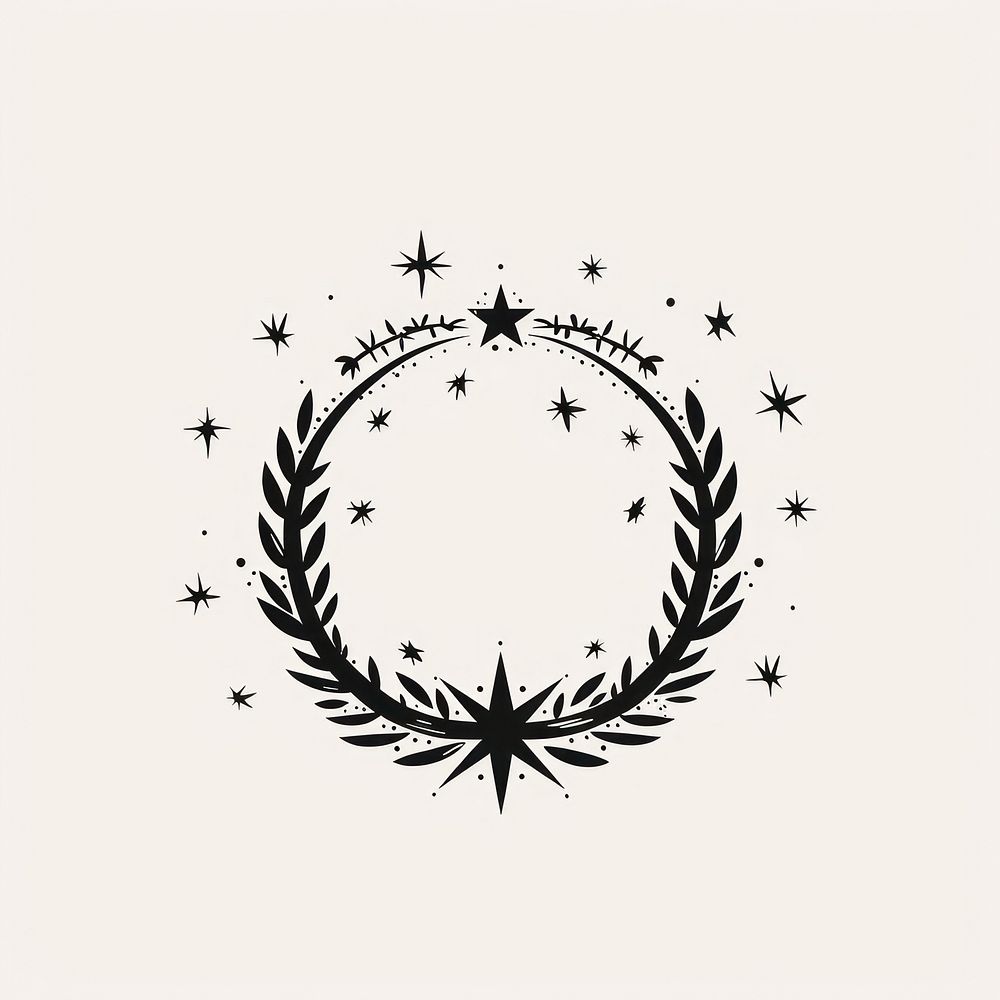 Christmas wreath logo stencil emblem.