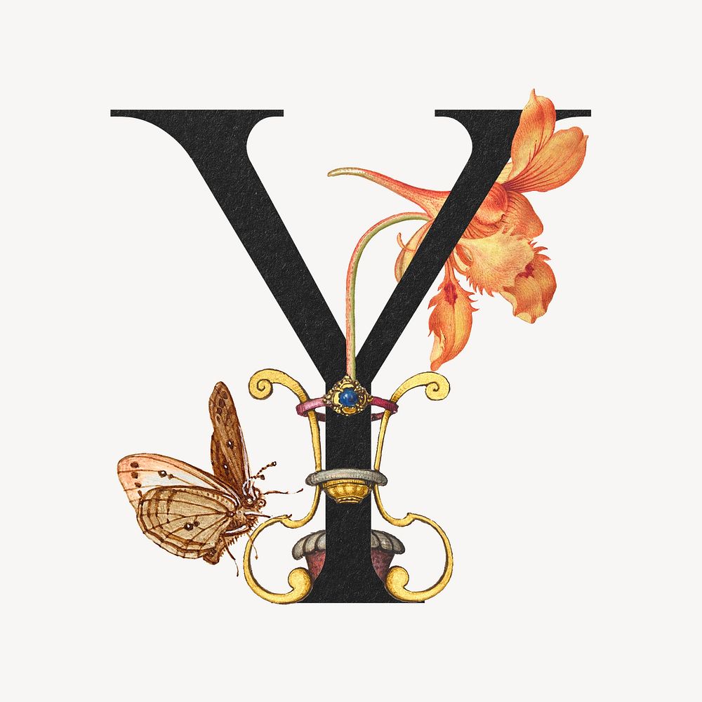 Letter Y in botanical calligraphic art alphabet illustration