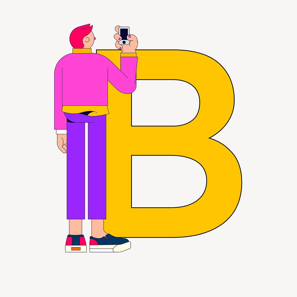 Letter B, character font illustration