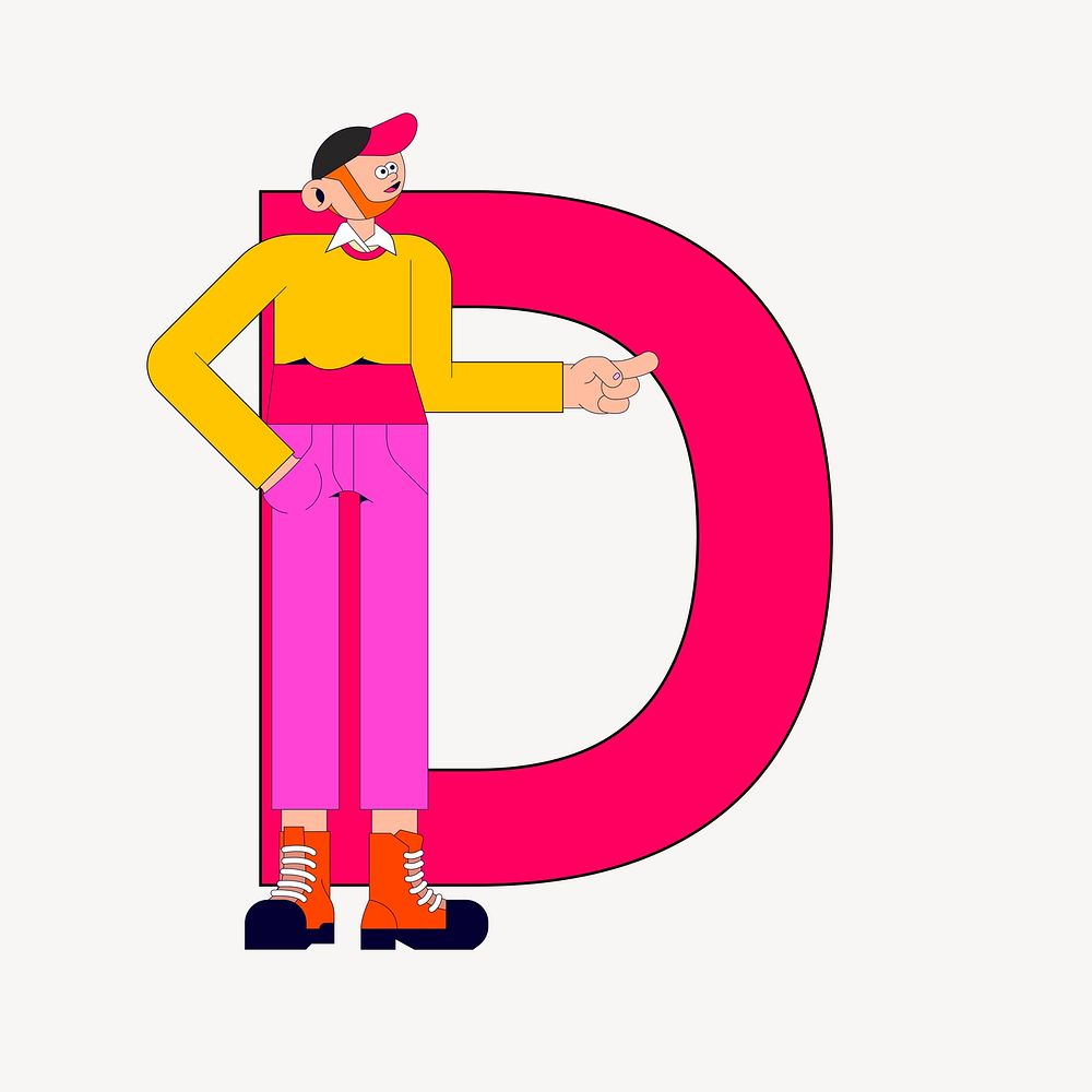 Letter D, character font illustration
