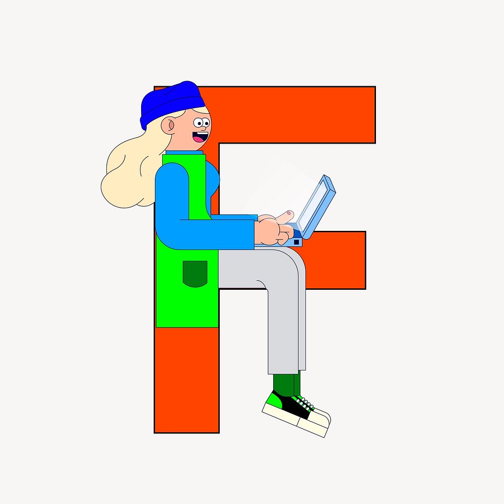 Letter F, character font illustration