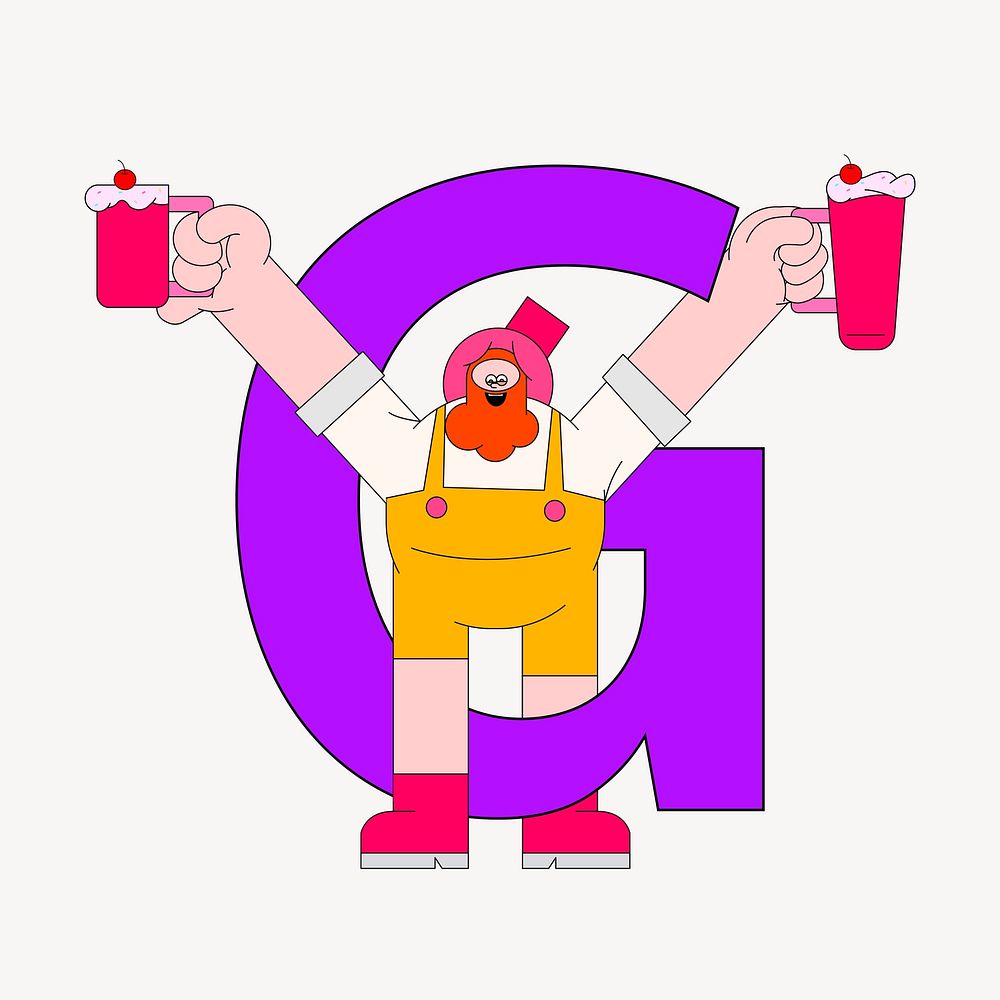 Letter G, character font illustration