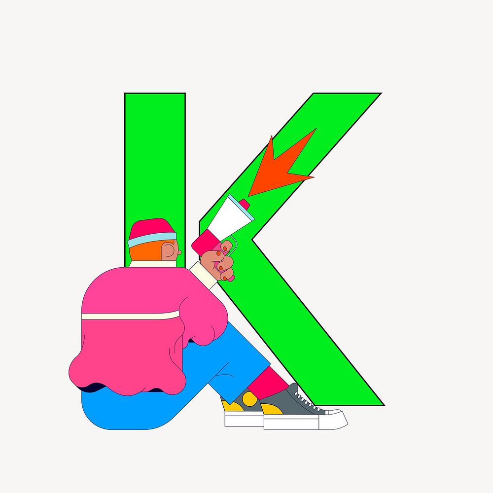 Letter K, character font illustration