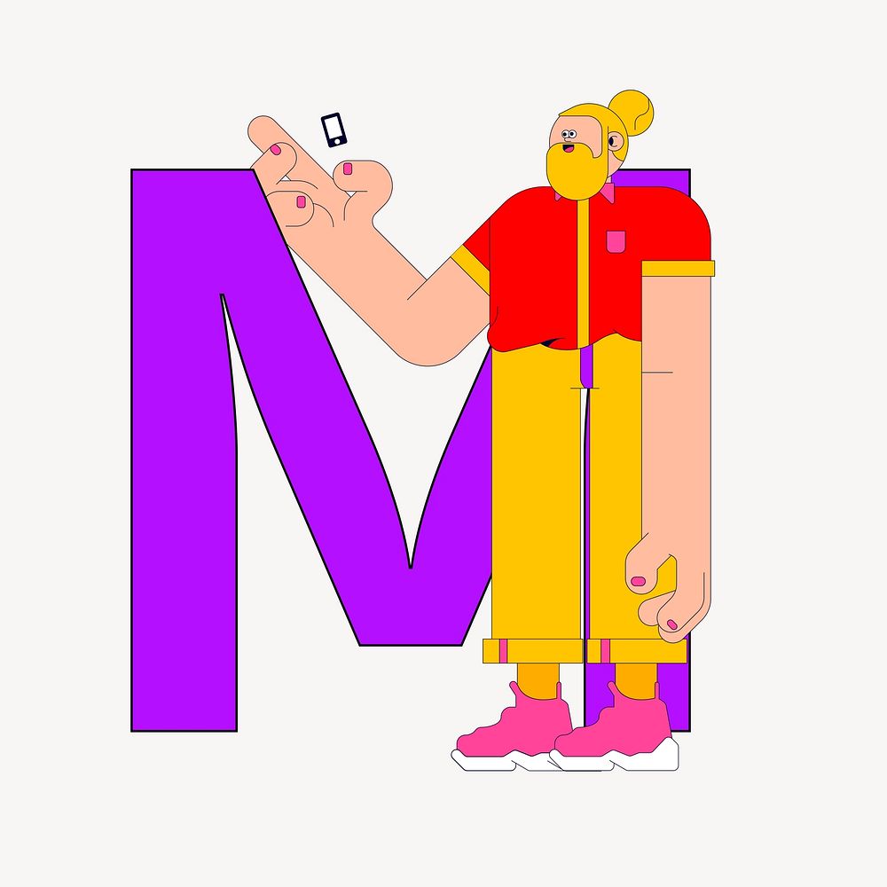Letter M, character font illustration