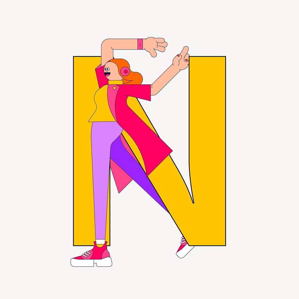 Letter N, character font illustration