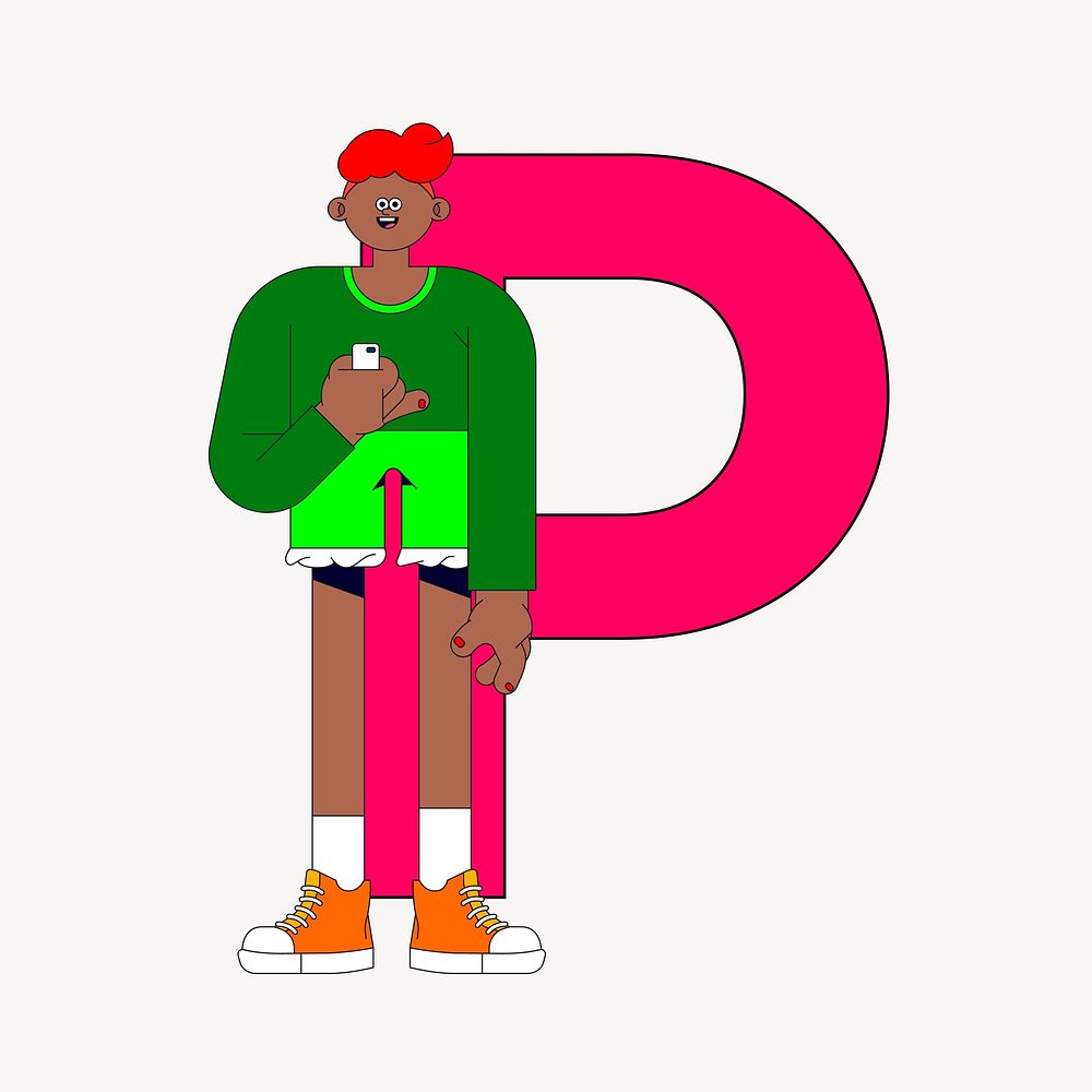 Letter P, character font illustration