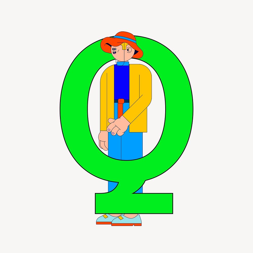 Letter Q, character font illustration