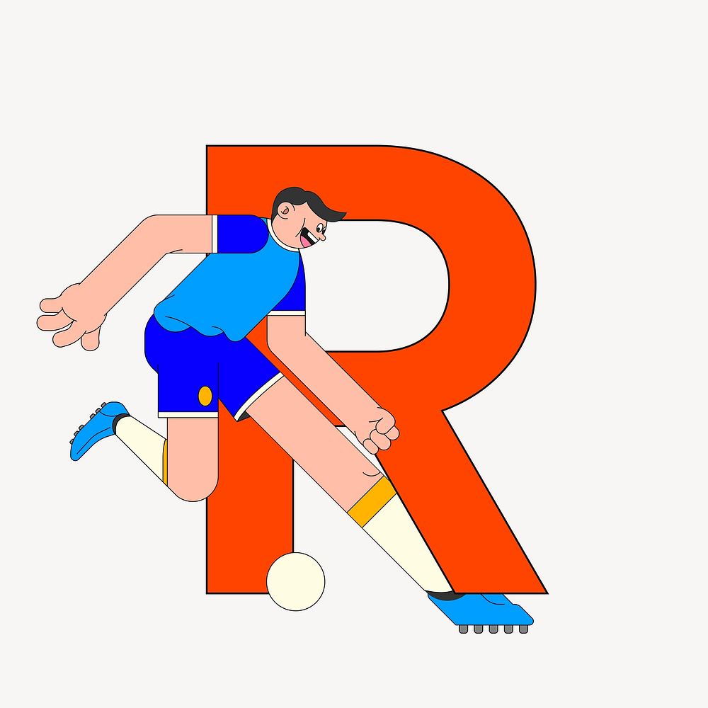Letter R, character font illustration