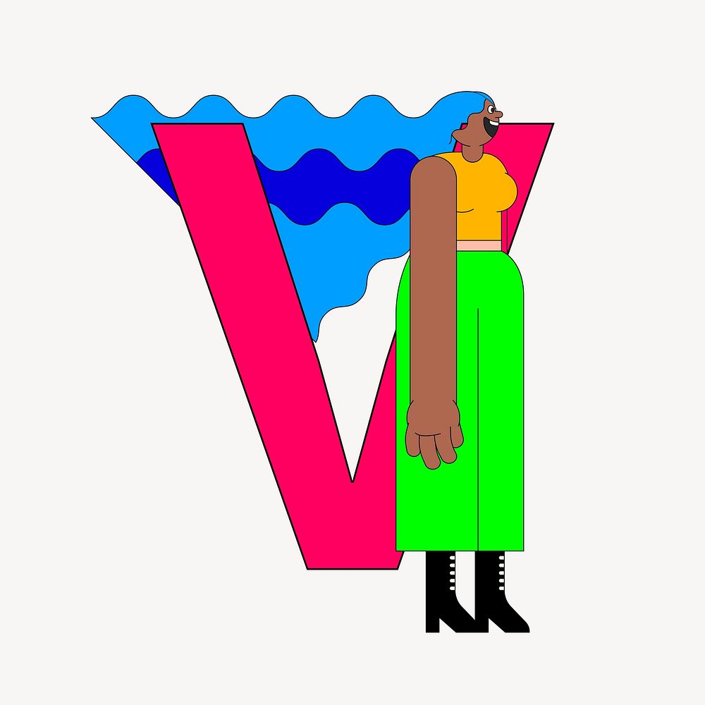 Letter V, character font illustration