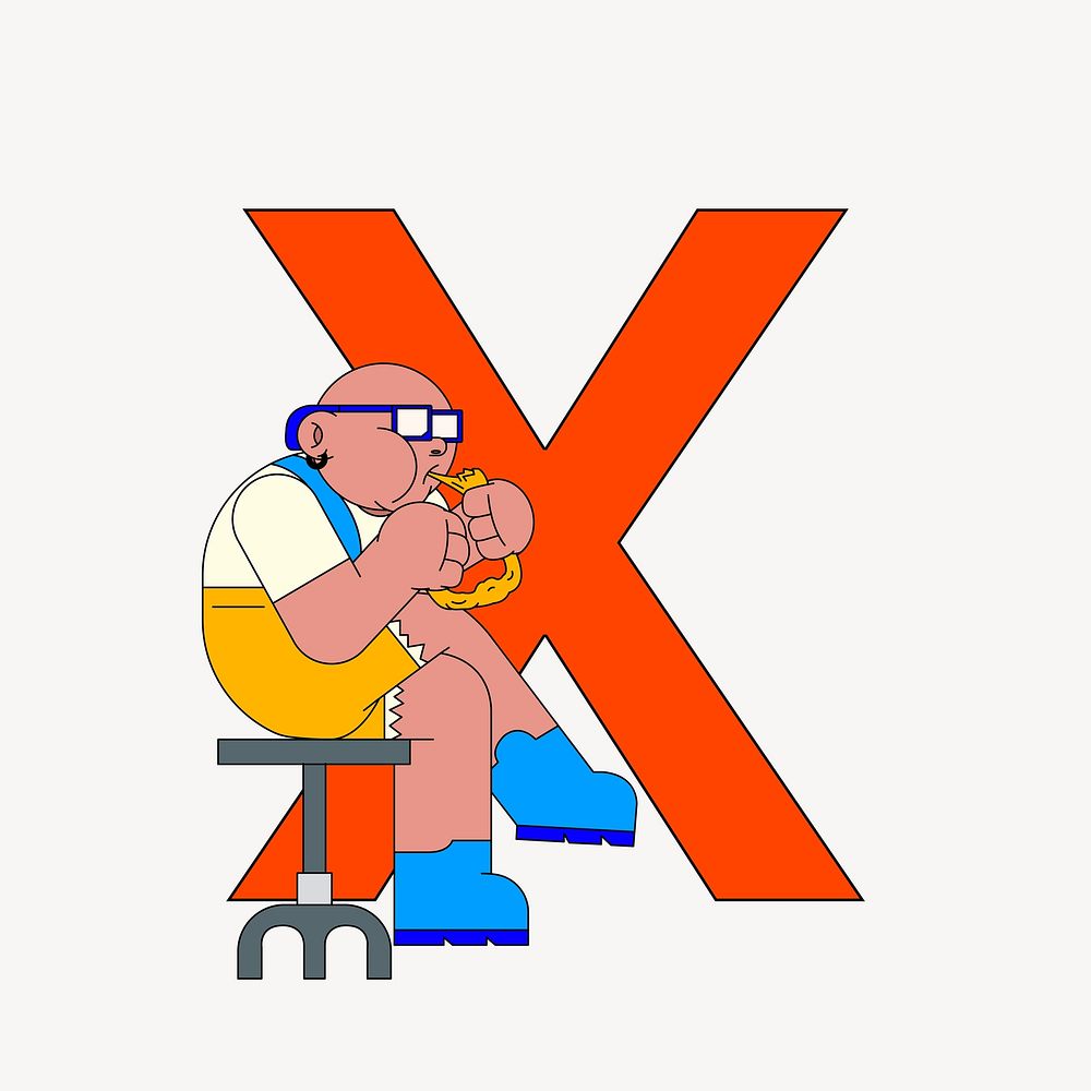 Letter X, character font illustration