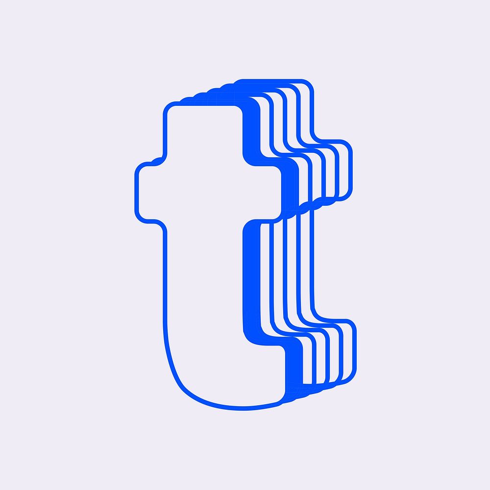 Letter t, line layer font illustration