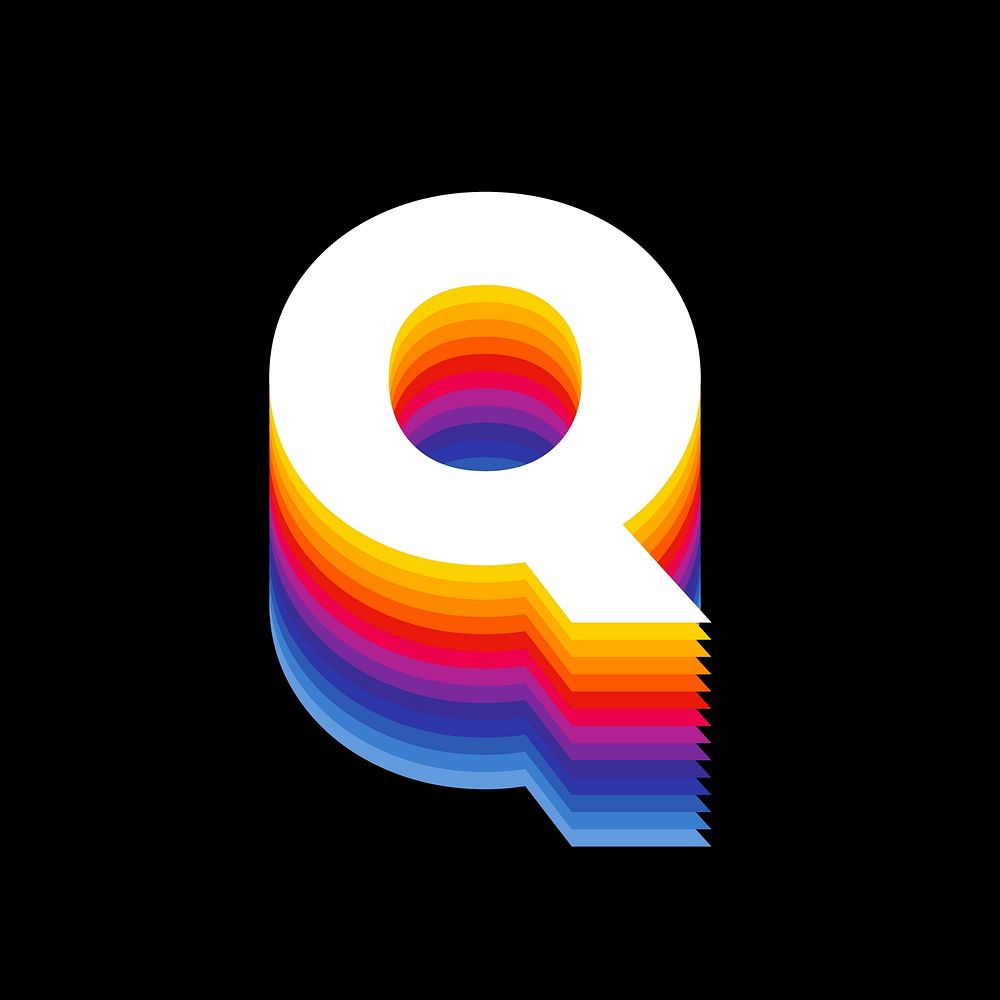 Letter q retro colorful layered alphabet illustration