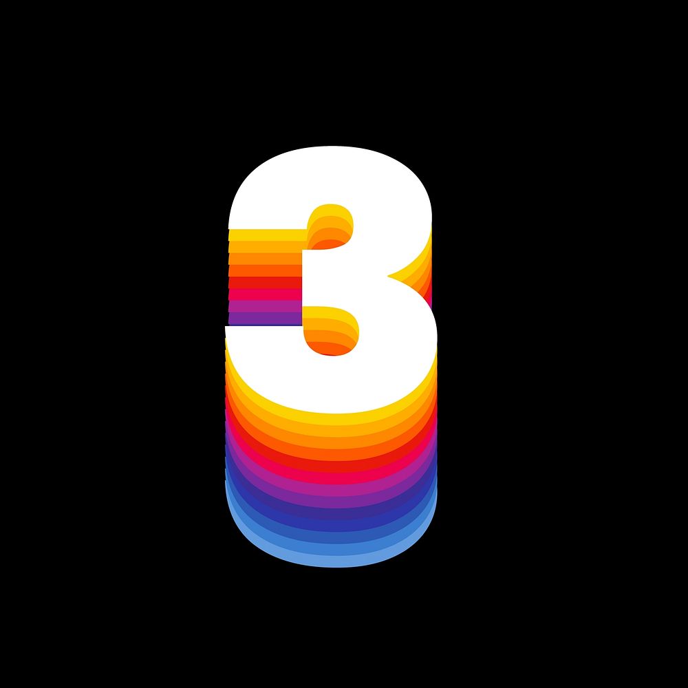 Number 3 retro colorful layered font illustration
