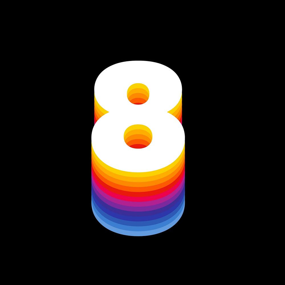 Number 8 retro colorful layered font illustration