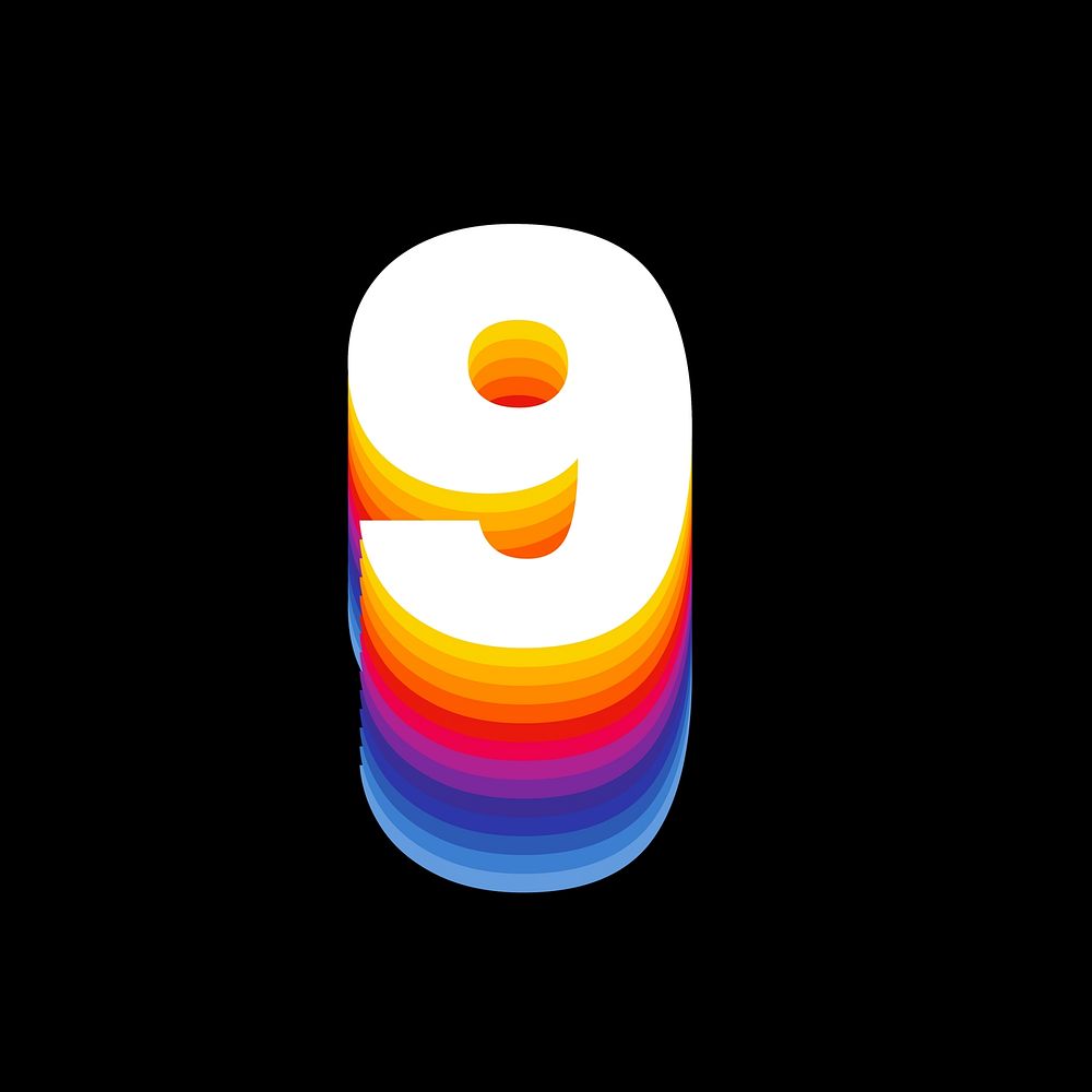 Number 9 retro colorful layered font illustration