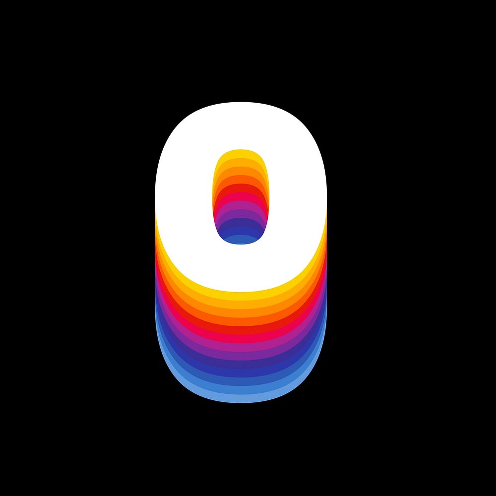 Number 0 retro colorful layered font illustration